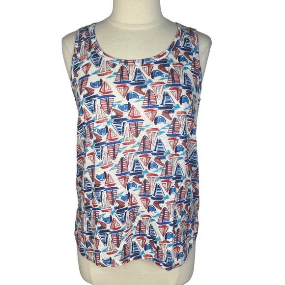 Willi Smith Linen Tank Top Womens Small Red White Blue Sleeveless Patriotic - Picture 1 of 9